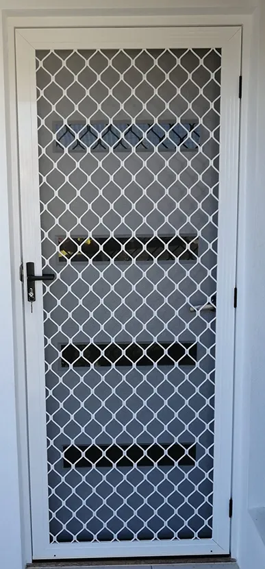 white frame and grille hinged door